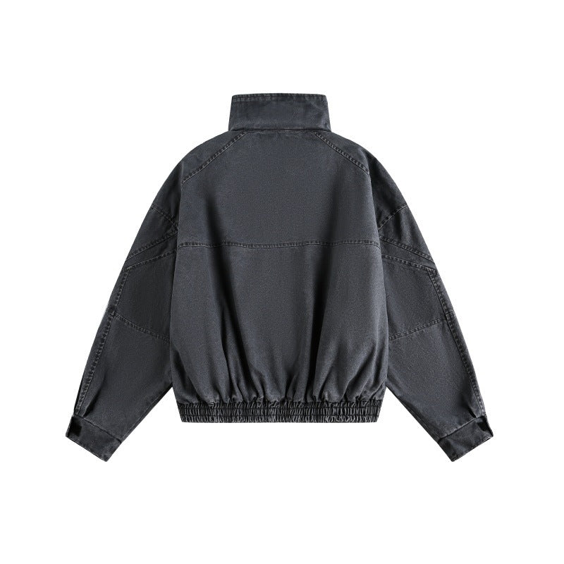 Deconstructed Line Short Loose Casual Stand-Up Collar Work Jacket