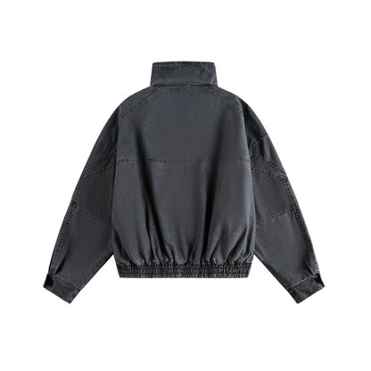 Deconstructed Line Short Loose Casual Stand-Up Collar Work Jacket