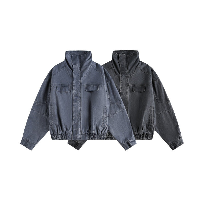 Deconstructed Line Short Loose Casual Stand-Up Collar Work Jacket