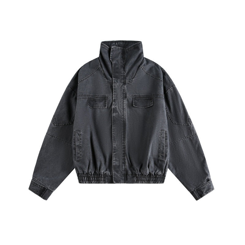 Deconstructed Line Short Loose Casual Stand-Up Collar Work Jacket