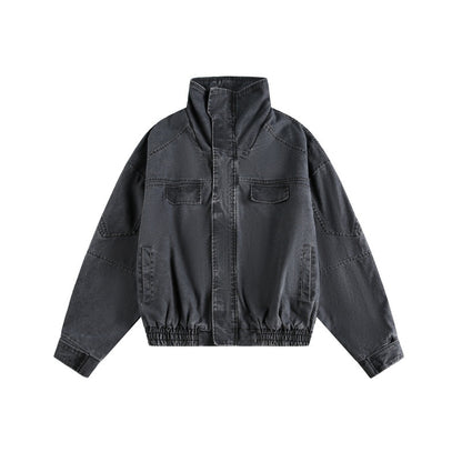 Deconstructed Line Short Loose Casual Stand-Up Collar Work Jacket