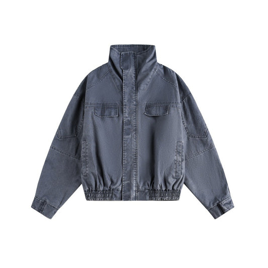 Deconstructed Line Short Loose Casual Stand-Up Collar Work Jacket