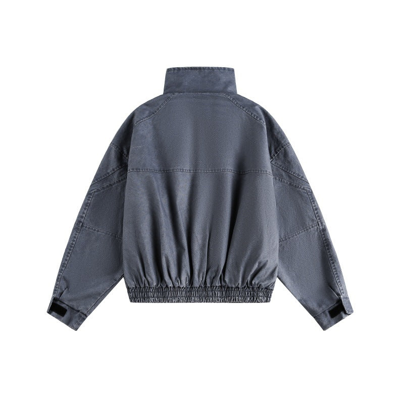 Deconstructed Line Short Loose Casual Stand-Up Collar Work Jacket