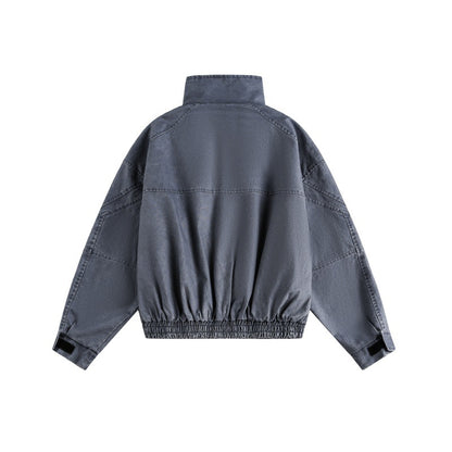 Deconstructed Line Short Loose Casual Stand-Up Collar Work Jacket